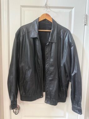 Men’s Black Genuine Leather Jacket XL (Generous Fit) – Made in Italy – Like New